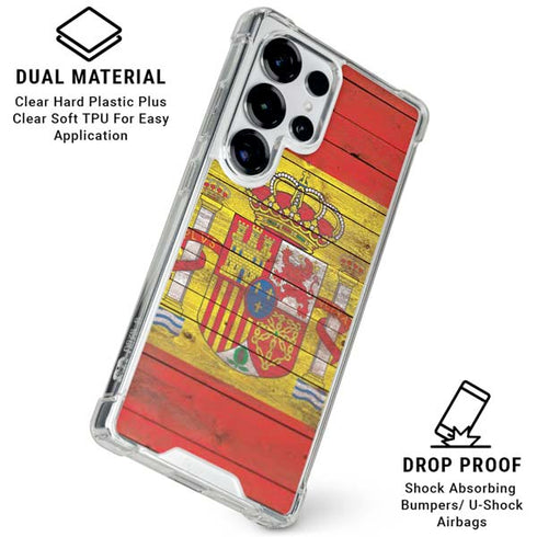 Spain Flag Dark Wood Galaxy S25 Ultra Clear Case